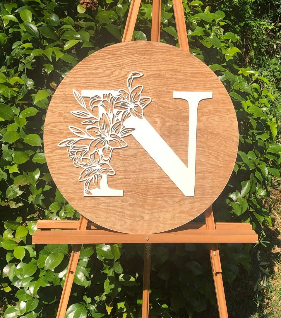 Floral Monogram Initial Sign | Layered Wall Decor